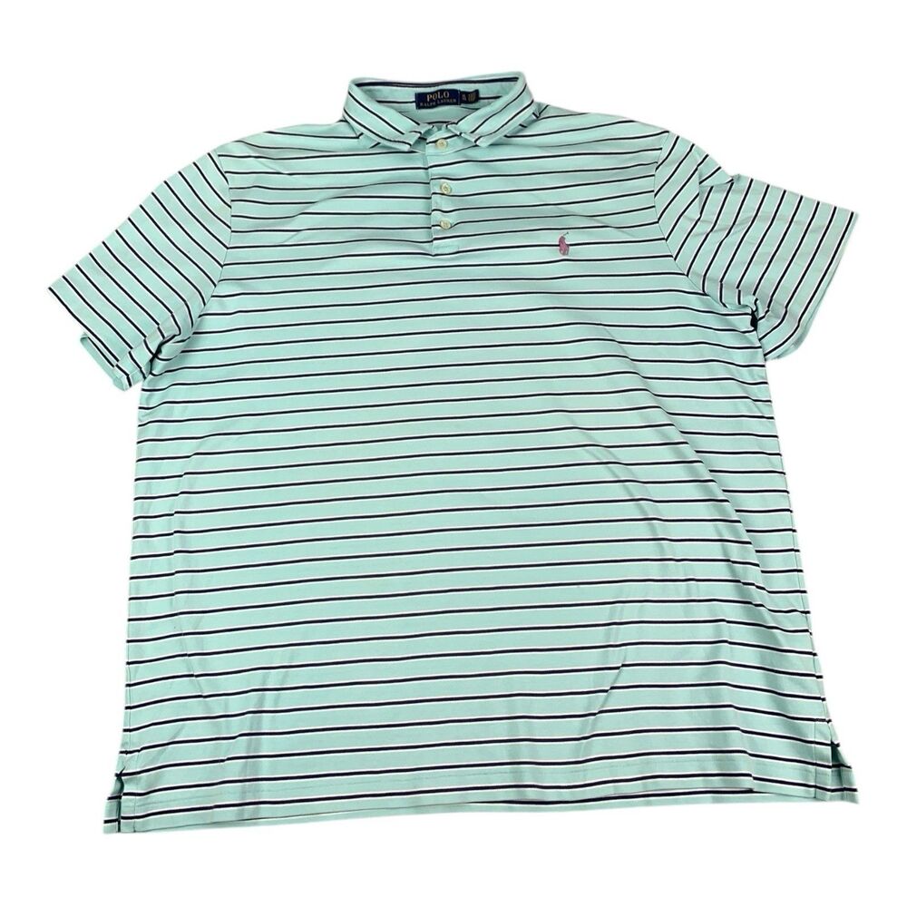 Polo Ralph Lauren Polo Shirt, Teal Blue Striped, Cotton,  Men's Size XL